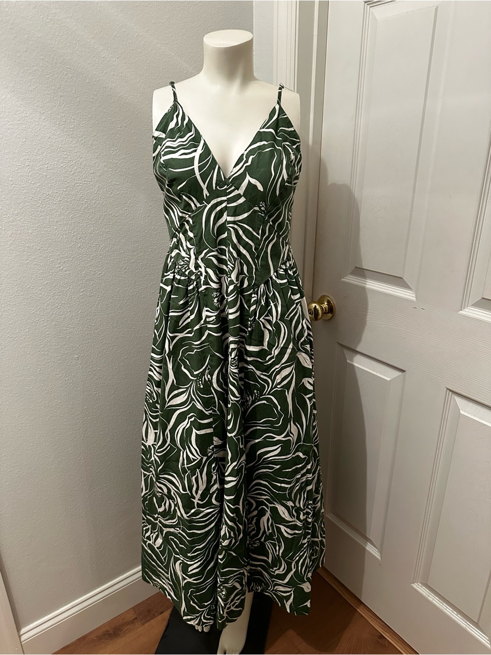 Japna Green and cream Printed Maxi Dress medium